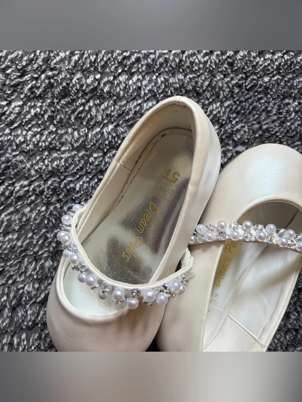 Dream Pairs Girls Size 5 Fashion Dress Flats - Ivory Slip On Rhinestone Shoes